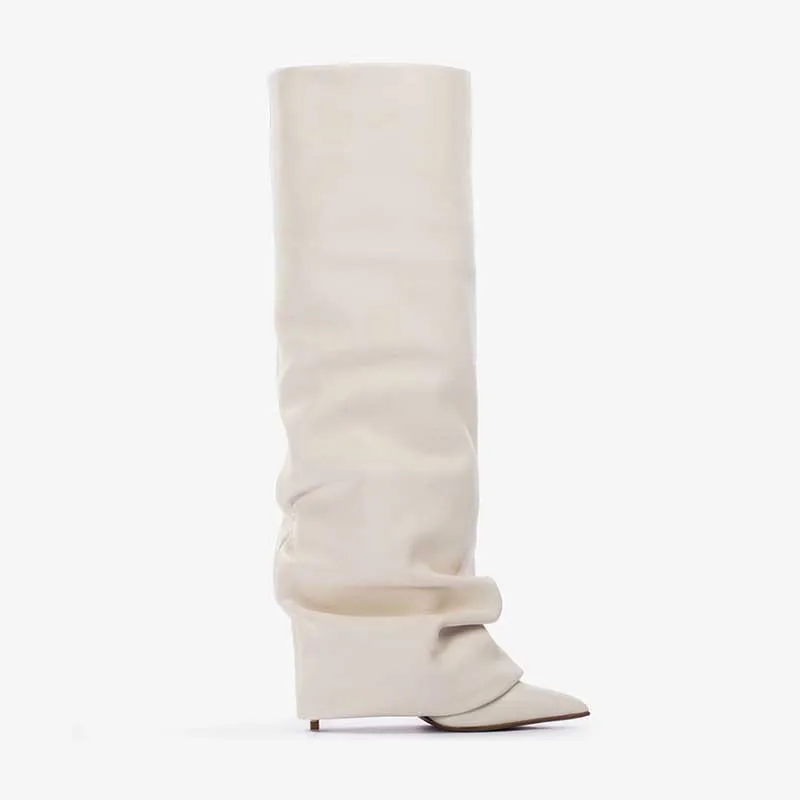 Women'S Fashion Trousers - Bottes noires plissées à bout pointu,