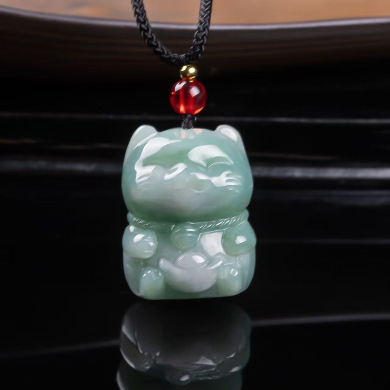 Women Fashion Designer - Pendentif Chat Porte-Bonheur en Jade Émeraude