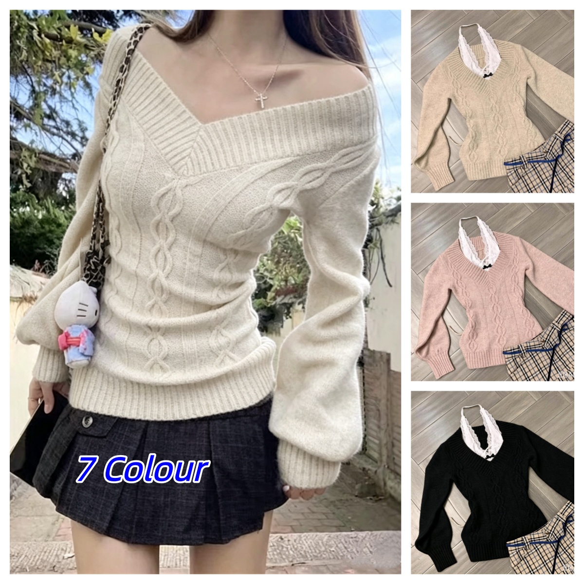 Ribbed Knit Sweater - Pulls en tricot côtelé à col