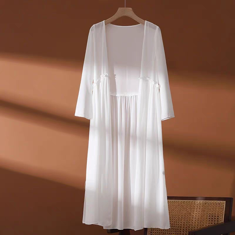 Women Fashion Blouse - Kimono long en mousseline pour femme