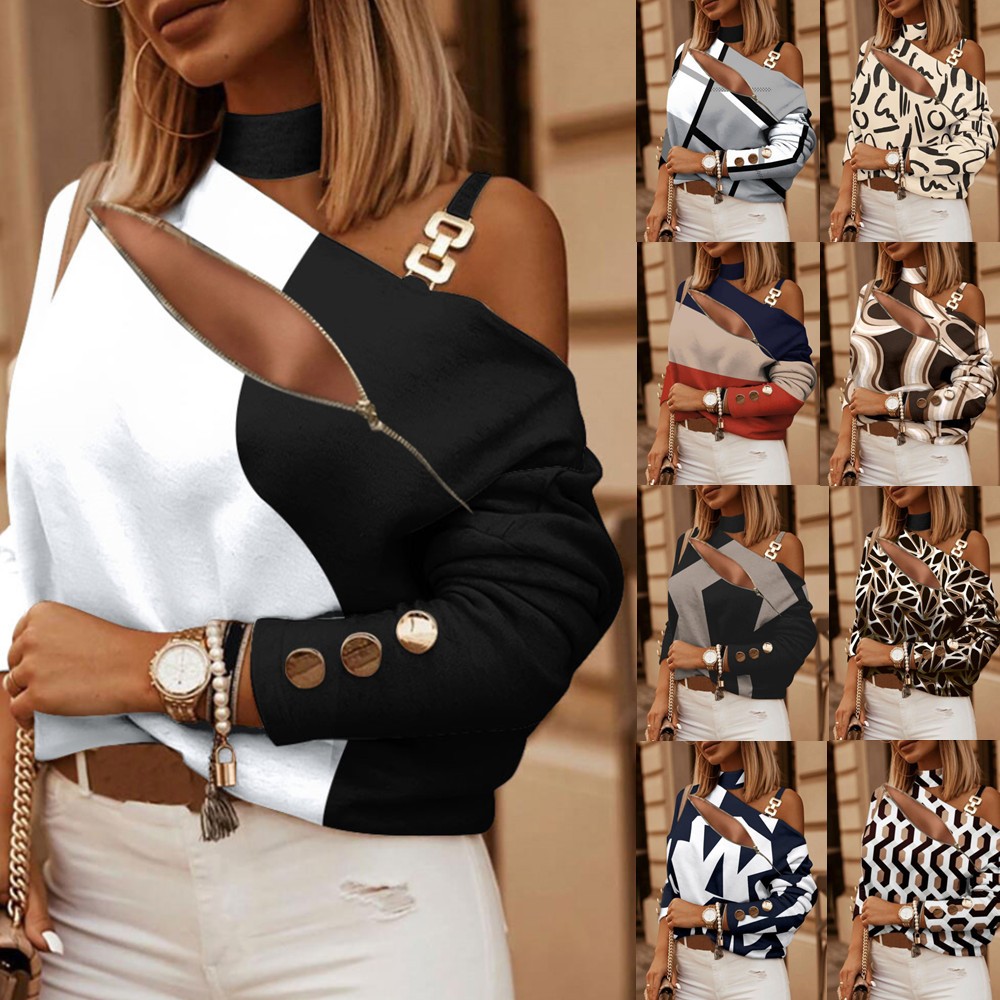 Women Fashion Blouse - Chemisier femme à épaules dénudées avec