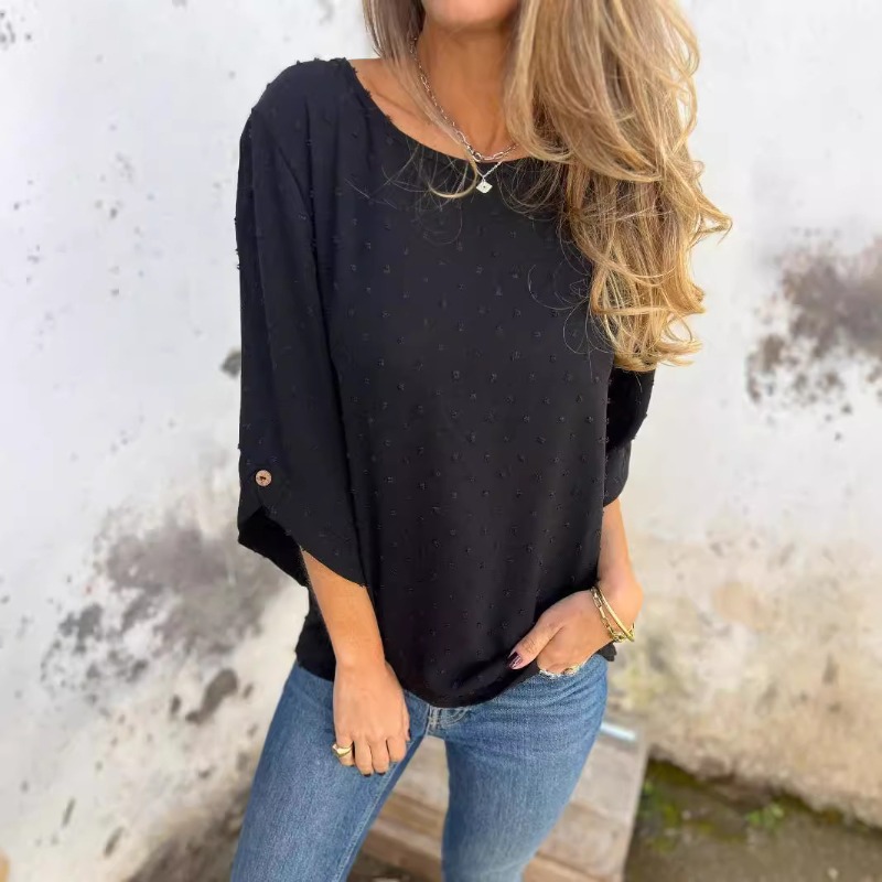 Women Fashion Blouse - Chemisier en jacquard à pois suisses