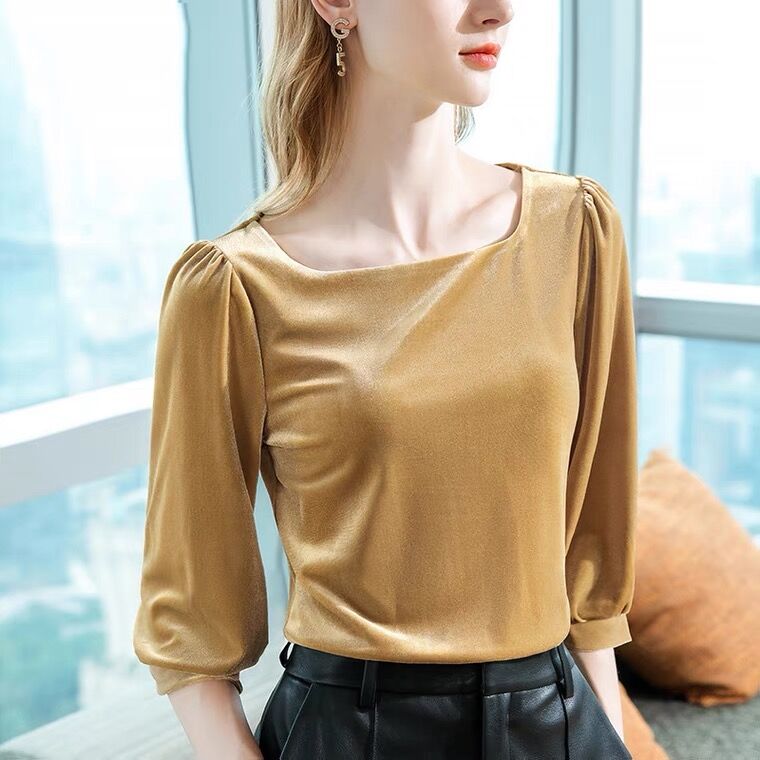 Women Fashion Blouse - Chemise en velours à col carré