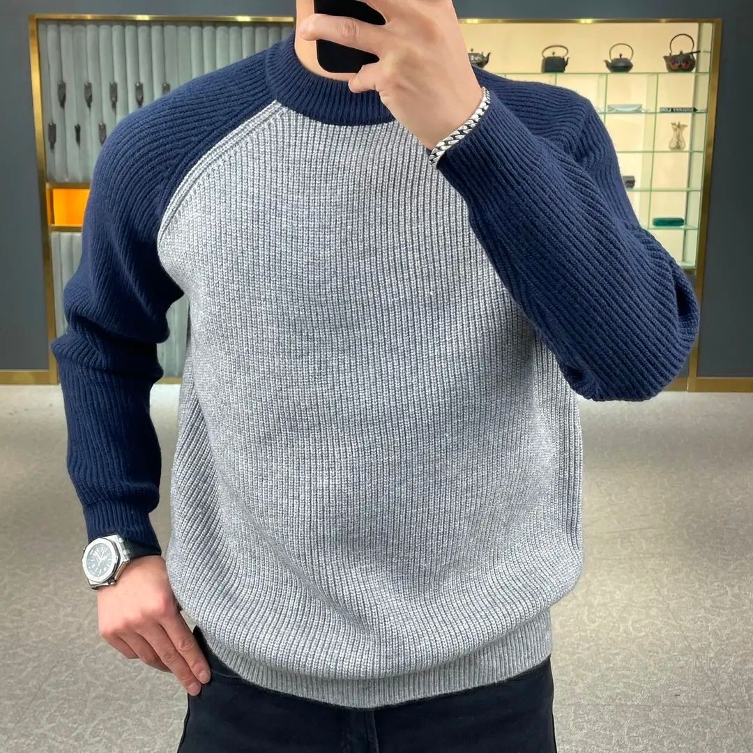 Ribbed Knit Sweater - Pull bloqué de couleur chaude à