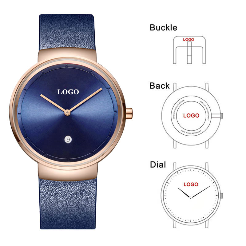 Women Fashion Logo Design - Montre à cadran bleu avec bracelet