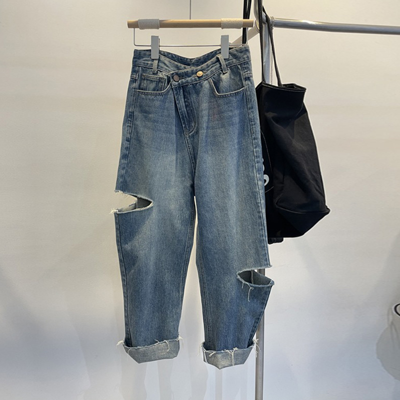 Women'S Fashion Trousers - Été femmes déchiré jean taille haute