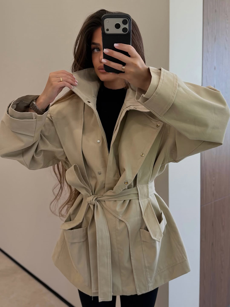 Women'S Fashion Utility Belt - Manteau Trench Court Ceinturé pour Femme,