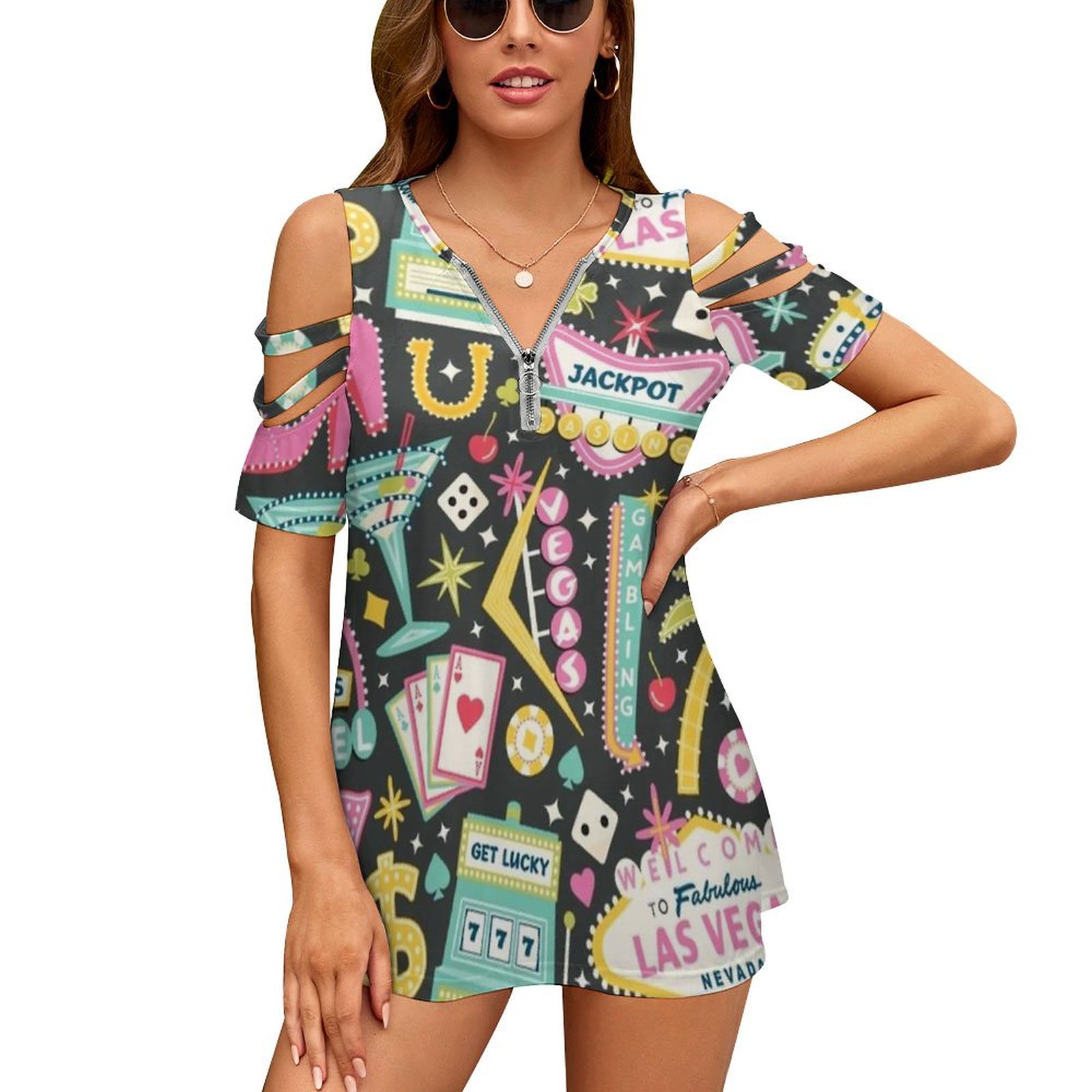 Women Fashion Vector - Viva Las Vegas-T-shirt à imprimé floral