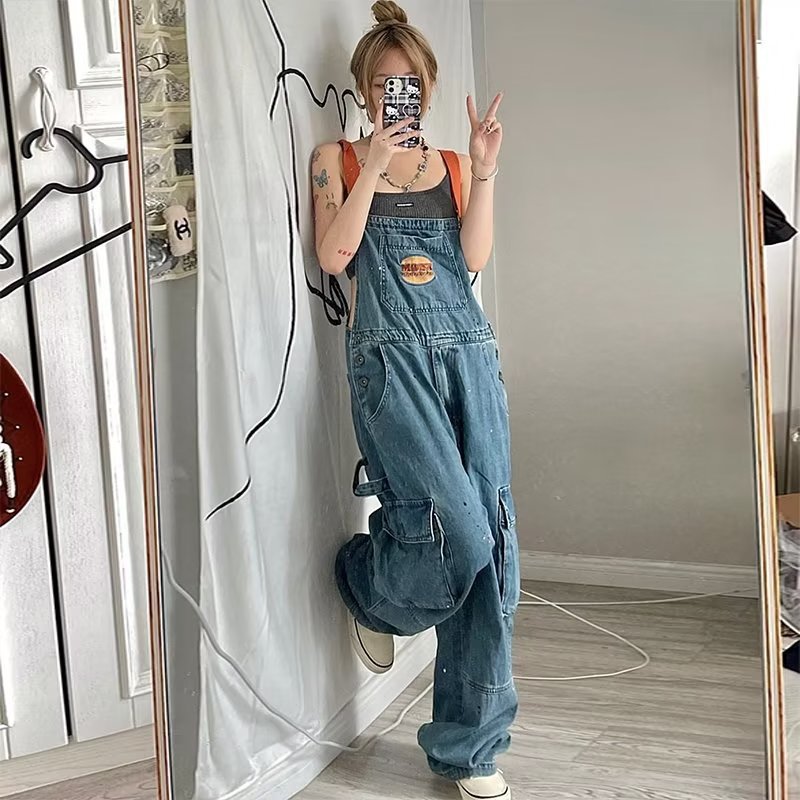 Women'S Fashion Trousers - Pantalon Rétro en Jean Ample pour