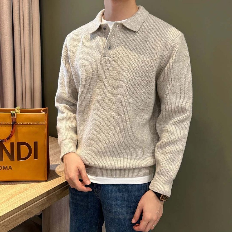 Ribbed Knit Sweater - Pull polo en maille unie à