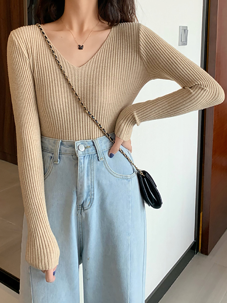Pull basique à col en B pour f - Ribbed Knit Sweater avis et prix