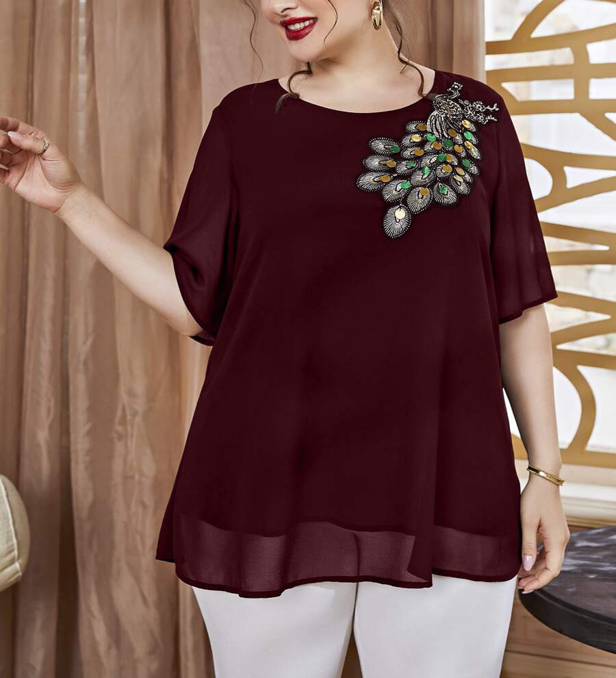 Haut paon brodé grande taille  - Women'S Fashion Essentials avis et prix