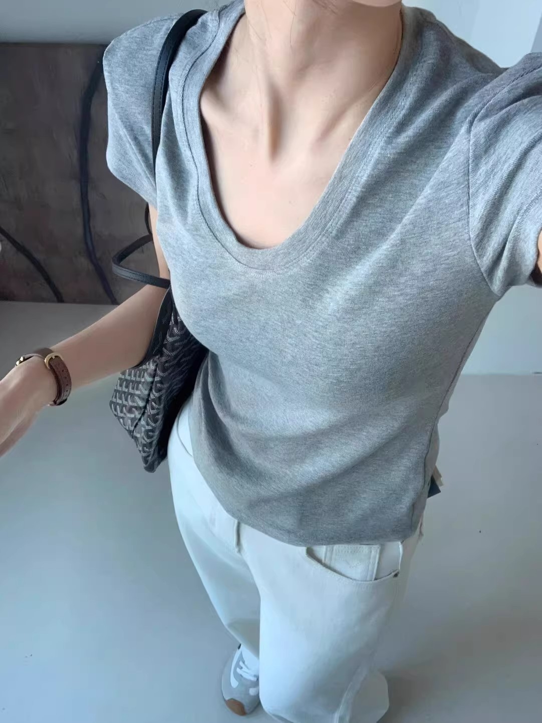 T-shirt à col en U et manches  - Women Fashion Blouse avis et prix