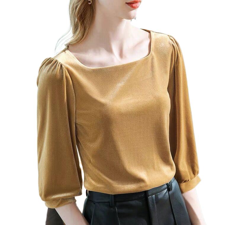 Chemise en velours à col carré - Women Fashion Blouse avis et prix