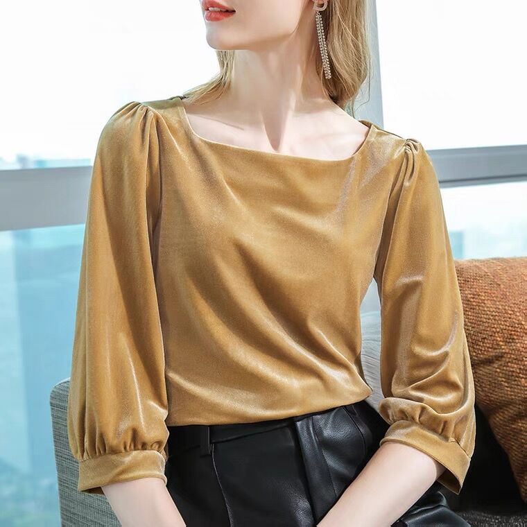 Chemise en velours à col carré - Women Fashion Blouse avis et prix