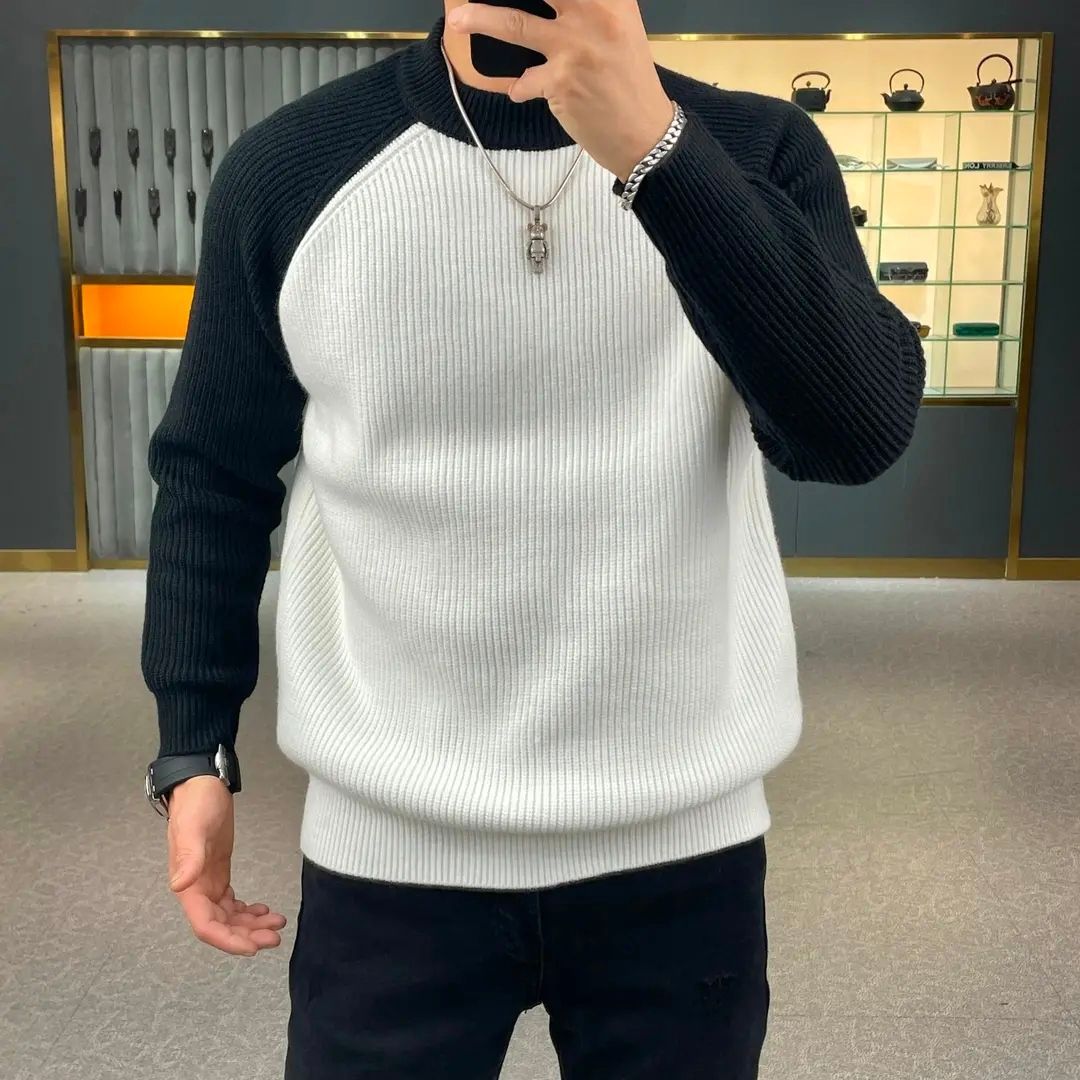 Pull bloqué de couleur chaude  - Ribbed Knit Sweater avis et prix
