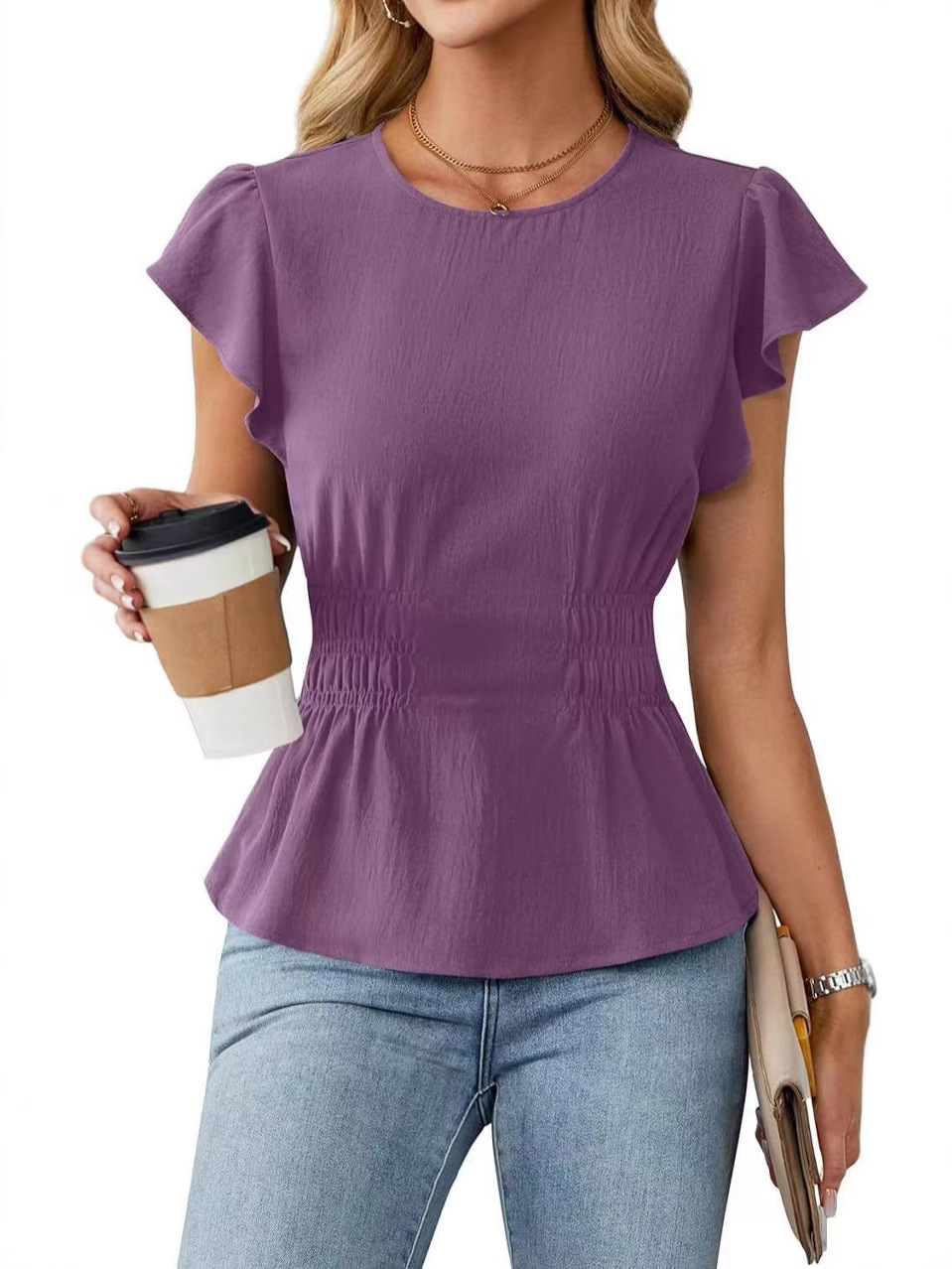 Chemisier à volants à manches  - Women Fashion Blouse avis et prix