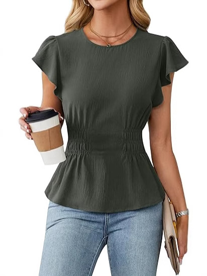 Chemisier à volants à manches  - Women Fashion Blouse avis et prix