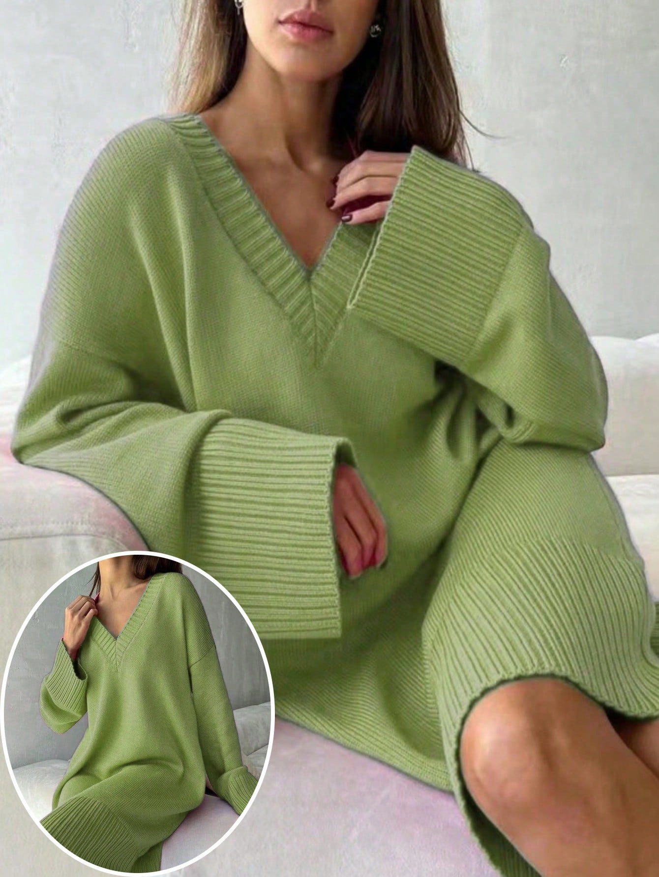 Robe pull unie pour femme gran - Ribbed Knit Sweater avis et prix